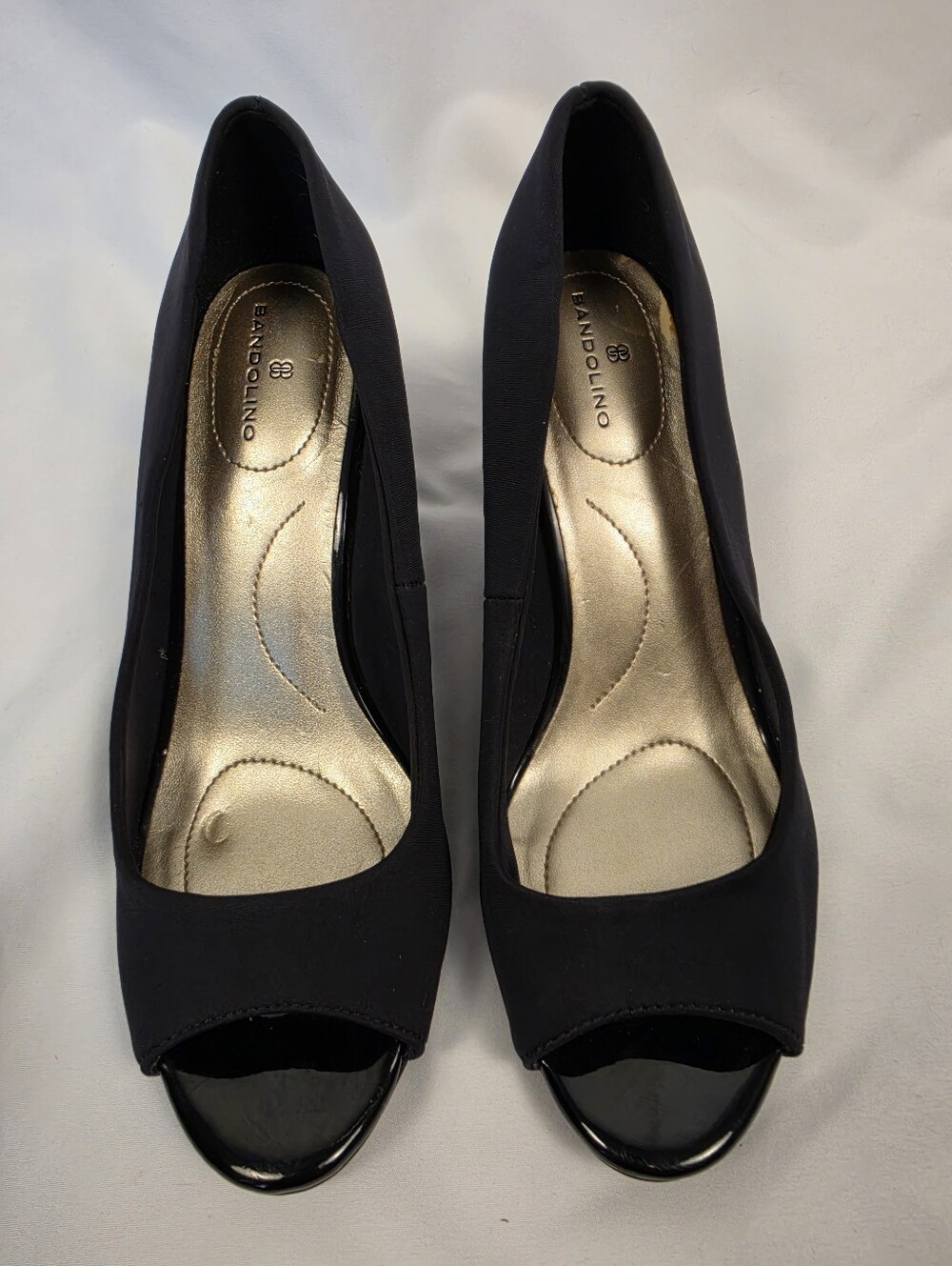Bandolino Tufflove Black Peep Toe Wedge Pumps Heels Size 6.5M